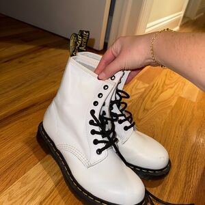 Dr. Martens White Combat Boots with Black Laces